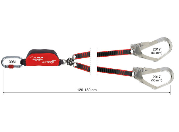 CAMP RETEXO GYRO REWIND 180cm Stål skru- og 53mm presslåskarabinere 