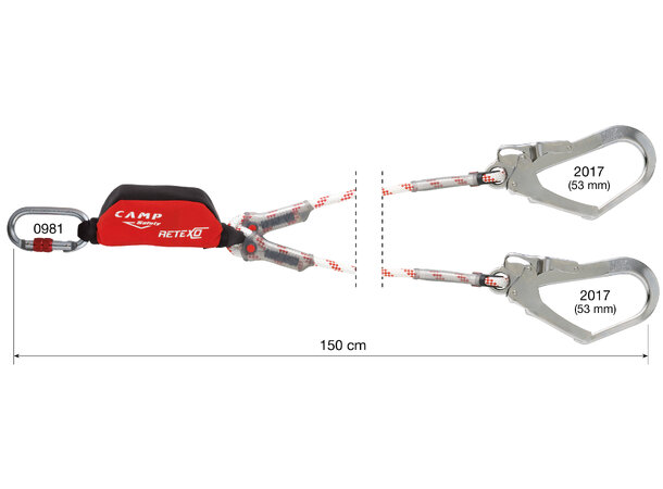 CAMP RETEXO ROPE DOUBLE Fangline 150cm -  53mm presslåskarabinere 