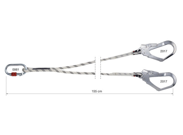 CAMP ROPE LANYARD DOUBLE 155cm Stål skru- og 53mm presslåskarabinere 