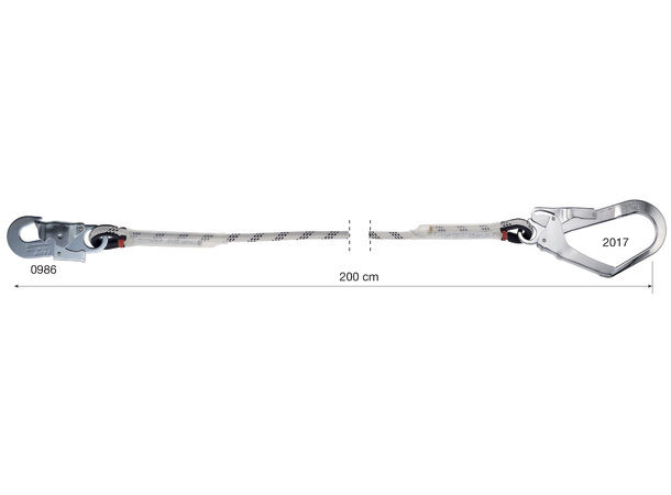 CAMP ROPE LANYARD SINGLE 200cm Liten og 53mm presslåskarabiner 