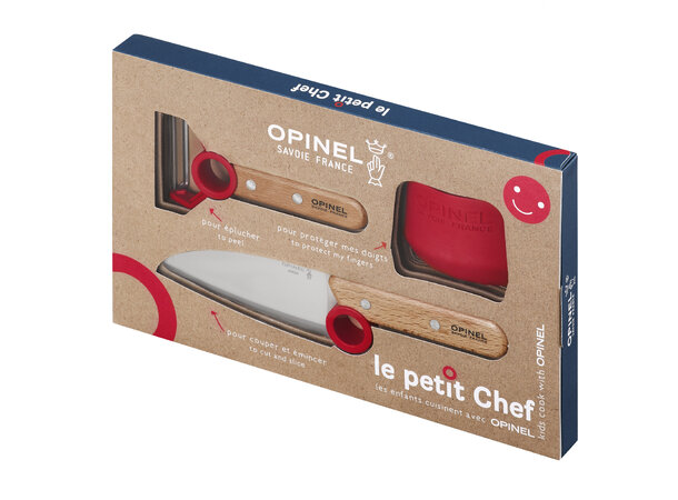 Opinel Le Petit Chef Kjøkkensett barn Kniv, skreller og beskyttelse 