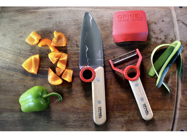 Opinel Le Petit Chef Kjøkkensett barn Kniv, skreller og beskyttelse 