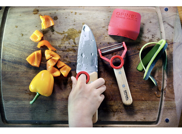 Opinel Le Petit Chef Kjøkkensett barn Kniv, skreller og beskyttelse 